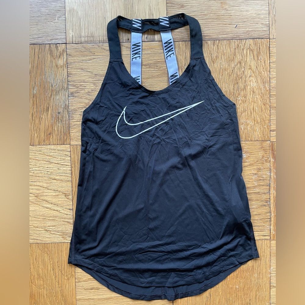 Nike black swoosh Elastika tank/singlet w/ logo straps Sz XS EUC